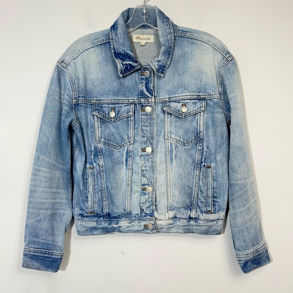 Madewell The Boxy Crop Jean Jacket in Woodcourt Wash XS Preppy Classic Denim - Picture 5 of 14